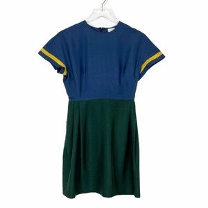Catherine Holstein Shift Dress Women's Size 0 Blue Green Colorblock Silk Pockets